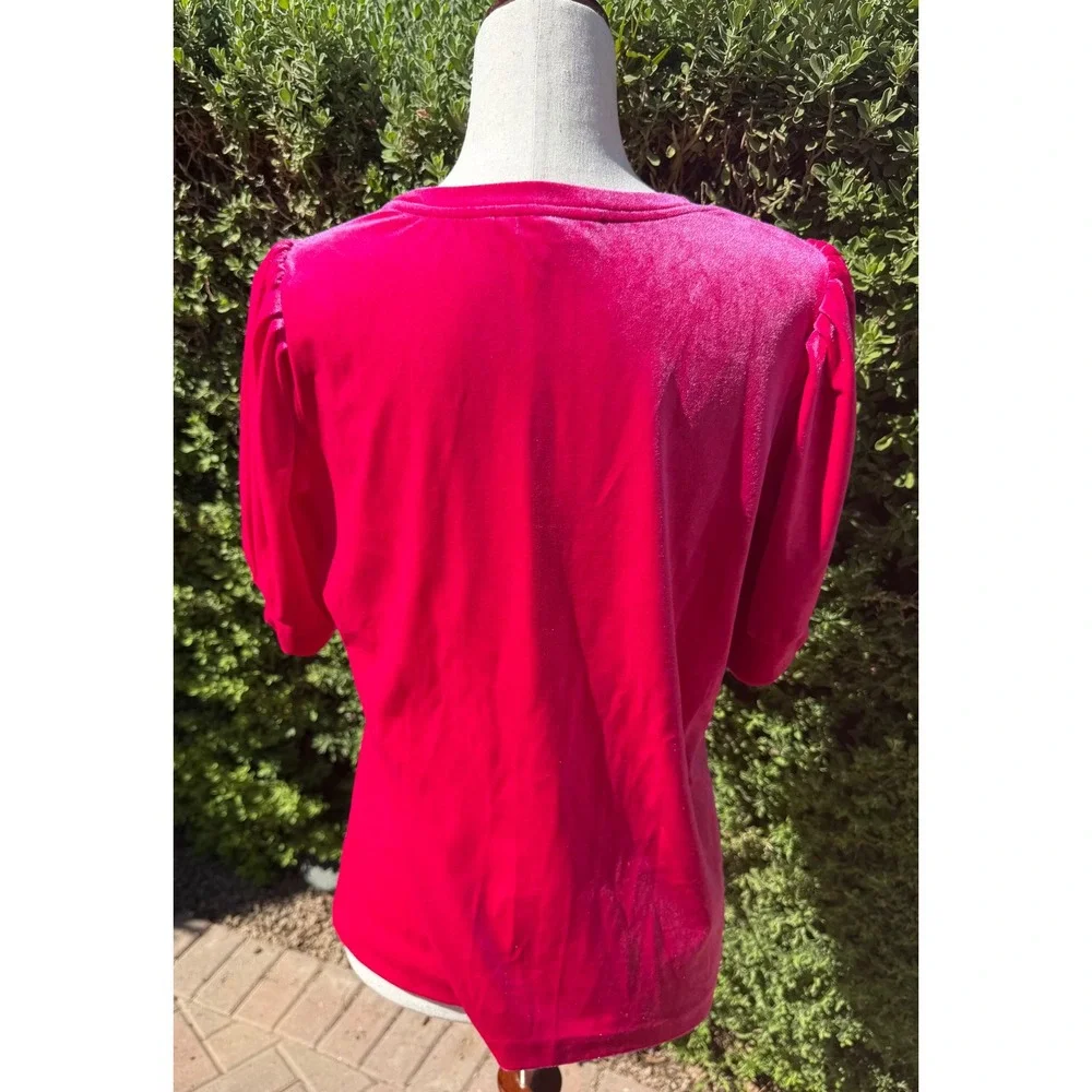 Boden Pink Velvet Puff Short Sleeve Crew Neck Top US 8 UK 12